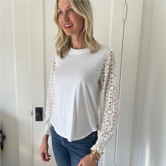 See By Chloe Tops - SEE by Chloe powder white top lace sleeves size XS
